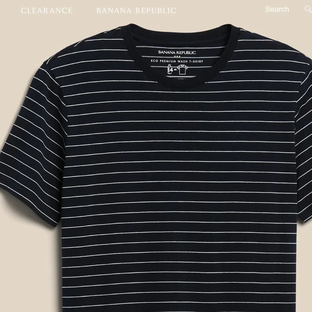 Banana Republic PREMIUM WASH‎ T-SHIRT Navy with White Stripes XXL
